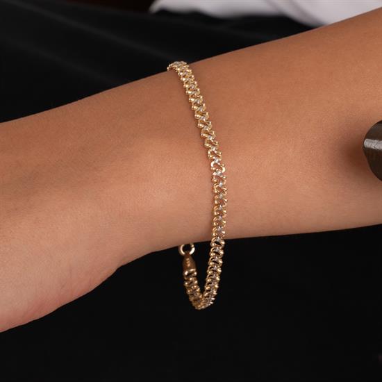 Beyaz Taşlı Fiyonk 14 Ayar Altın Bileklik