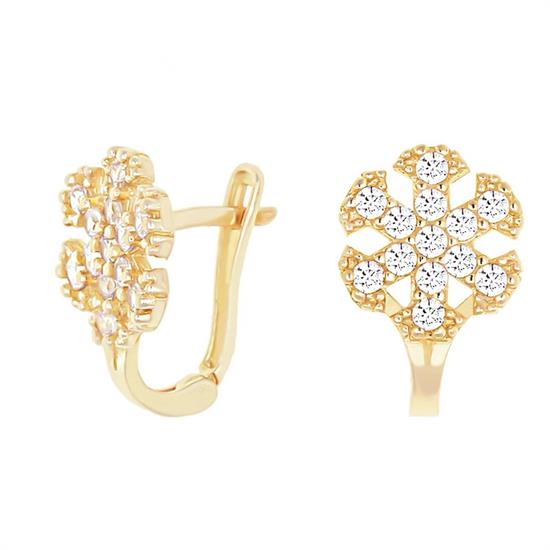 Beyaz Taşlı Kartanesi Modeli Klips Kilitli Çocuk Küpe 14 Ayar Altın