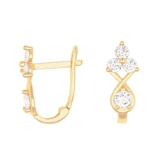 Beyaz Taşlı Klips Kilitli Çocuk Küpe 14 Ayar Altın