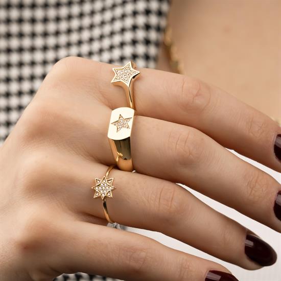 Beyaz Taşlı Yıldız Modeli 14 Ayar Altın Yüzük