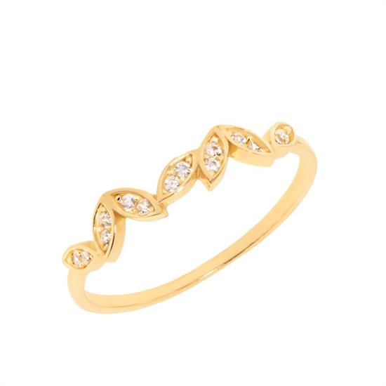 Beyaz Taşlı Zigzag 14 Ayar Altın Yüzük