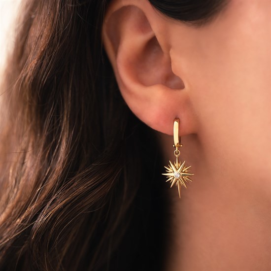 Beyaz Taşlı Kuzey Yıldızı 14 Ayar Altın Küpe
