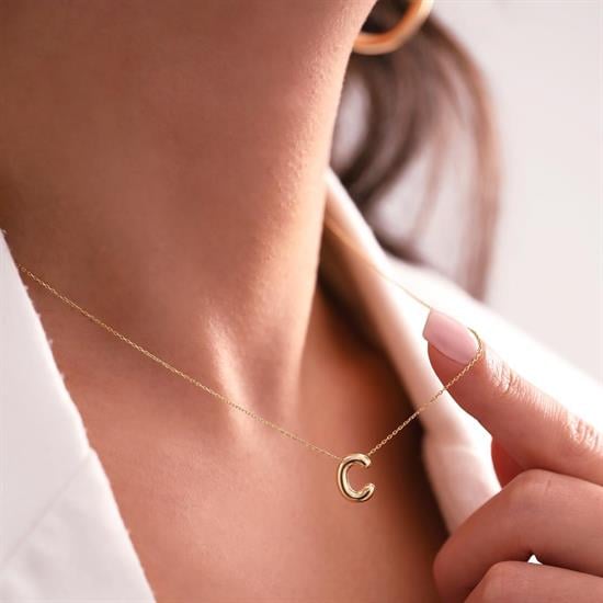 C Harfi Balon Model Kolye 14 Ayar Altın