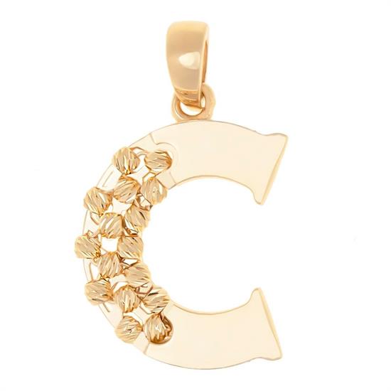 C Harfi Dorika Toplu 14 Ayar Altın Kolye Ucu