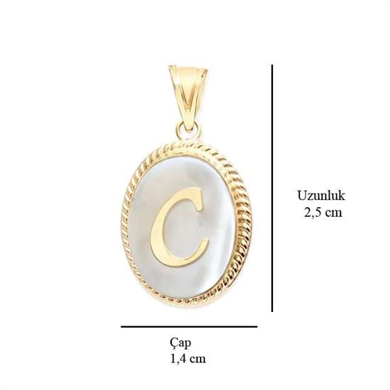 C Harfi Sedefli 14 Ayar Altın Kolye Ucu