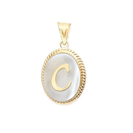 C Harfi Sedefli 14 Ayar Altın Kolye Ucu