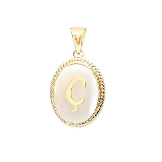 Ç Harfi Sedefli 14 Ayar Altın Kolye Ucu