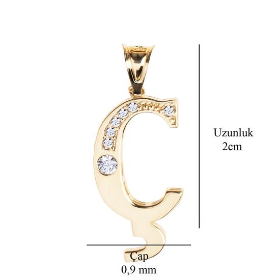 Ç Harfi Taşlı 14 Ayar Altın Kolye Ucu