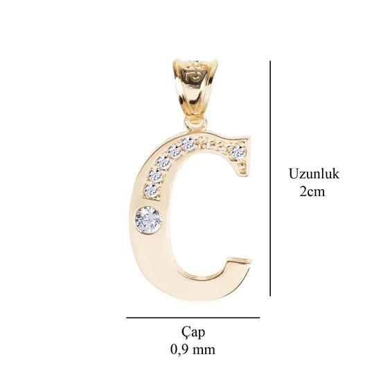 C Harfi Taşlı 14 Ayar Altın Kolye Ucu