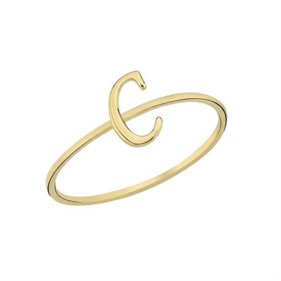 C Harfi Yüzük 14 Ayar Altın