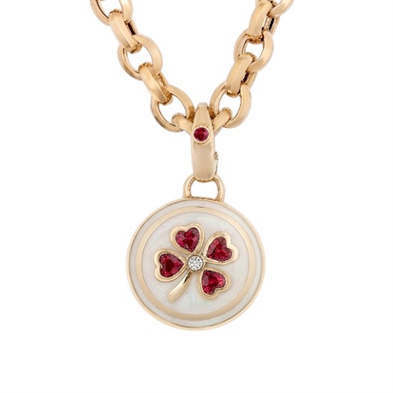 Cetaş Eterna Kırmızı Taşlı Yonca 14 Ayar Altın Kolye