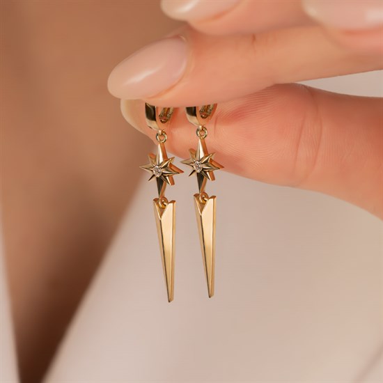 Sallantılı Kuzey Yıldızı 14 Ayar Altın Küpe 4,5 cm