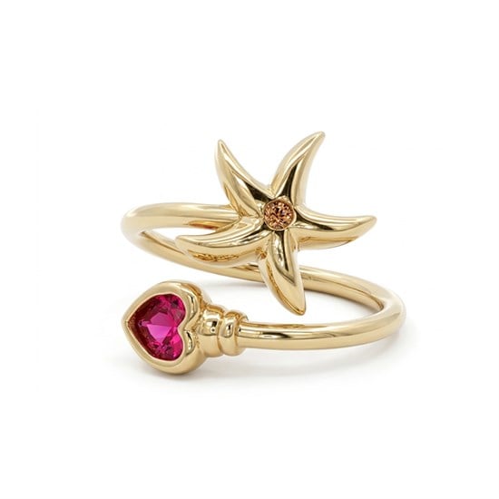 Cetaş Ruby Taşlı Yıldızlı 14 Ayar Altın Yüzük