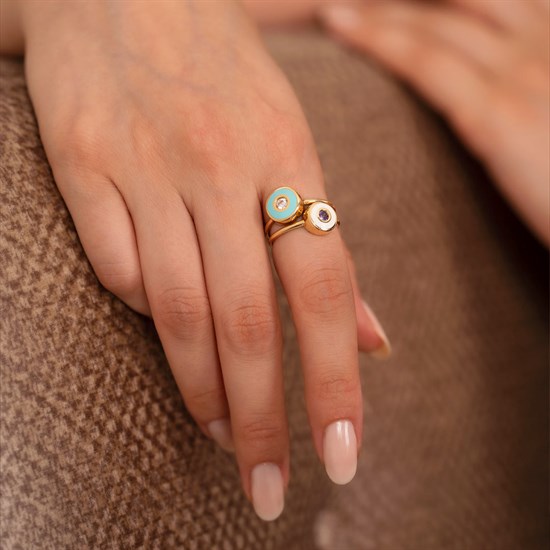 Cetaş Minima Altın Yüzük Turkuaz-Beyaz Mineli 14 Ayar