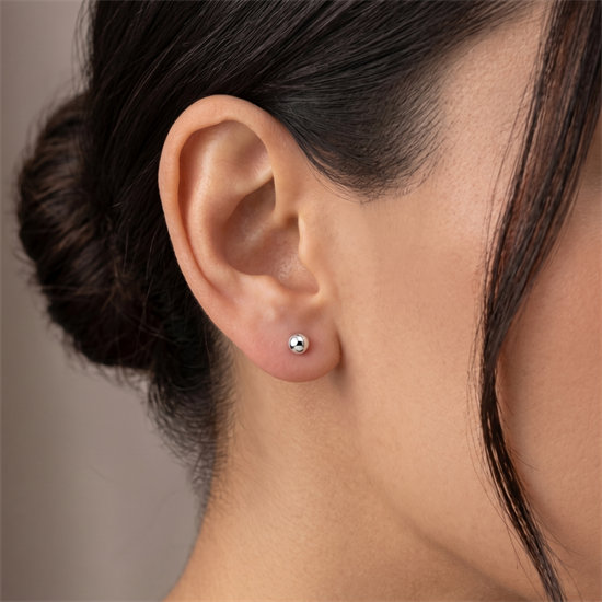 Düz Beyaz Top Küpe 14 Ayar Altın