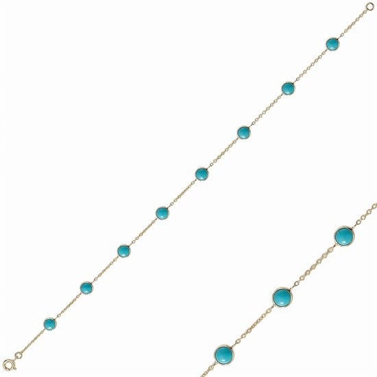 Firuze Taşlı Minimal 14 Ayar Altın Bileklik