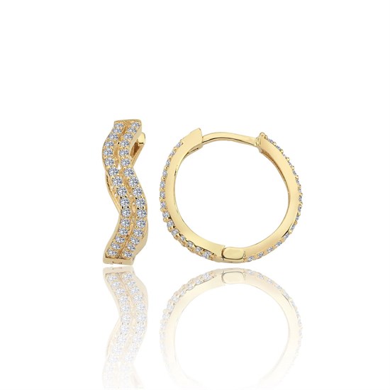 Taşlı Halka Küpe 14 Ayar Altın