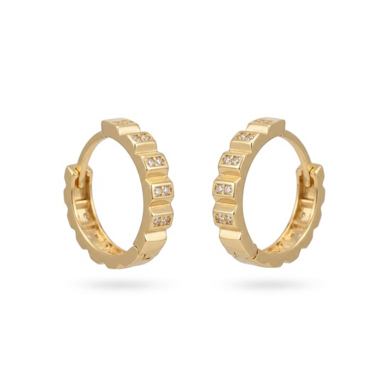 Taşlı Halka Küpe 1.5 Cm 14 Ayar Altın