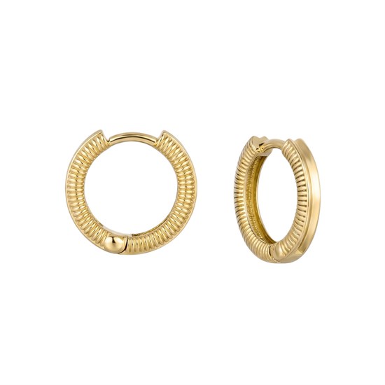 Kenarları Çizgili Halka Küpe 14 Ayar Altın