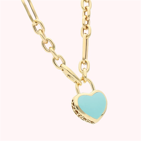 Cetaş 14 Ayar Sarı Altın Mavi Mineli Açılır-Kapanır Kilitli Kolye