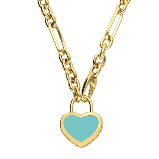 Cetaş 14 Ayar Sarı Altın Mavi Mineli Açılır-Kapanır Kilitli Kolye