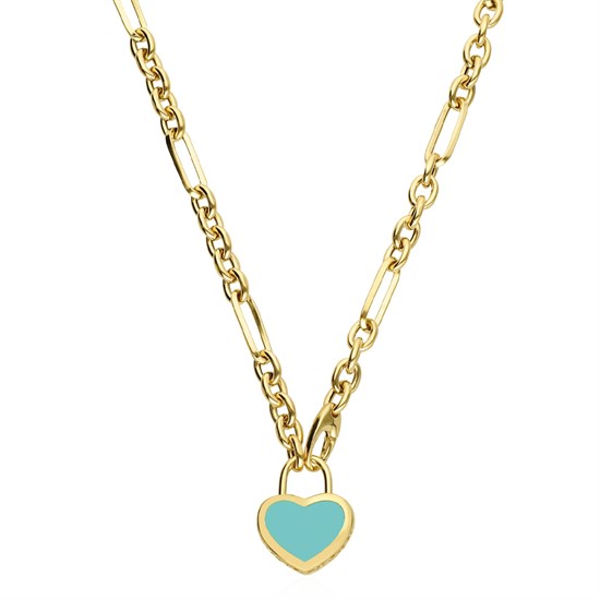 Cetaş 14 Ayar Sarı Altın Mavi Mineli Açılır-Kapanır Kilitli Kolye