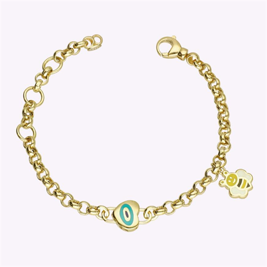 Cetaş Bambino Çocuk Bileklik Sarı Altın Arı Mineli Kalpli 14 Ayar