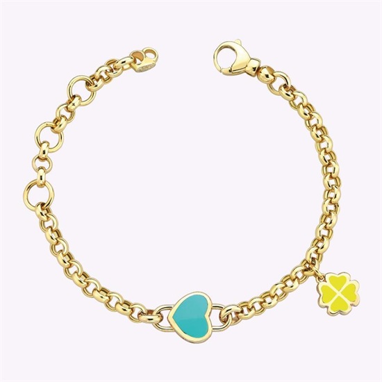 Cetaş Bambino Çocuk Bileklik Sarı Yonca-Kalp Mineli Kalpli 14 Ayar