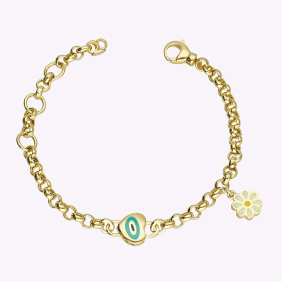 Cetaş Bambino  Sarı Altın Papatya Mineli Kalpli Çocuk Bileklik 14 Ayar