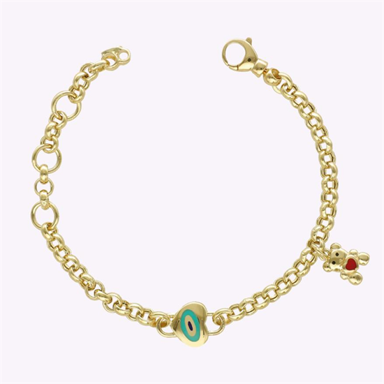 Cetaş Bambino Çocuk Bileklik Sarı Altın Ayıcıklı Nazar Mineli 14 Ayar