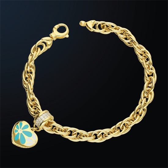 Cetaş Eterna Altın Bileklik Sarı Altın Turkuaz-Beyaz Mineli 14 Ayar