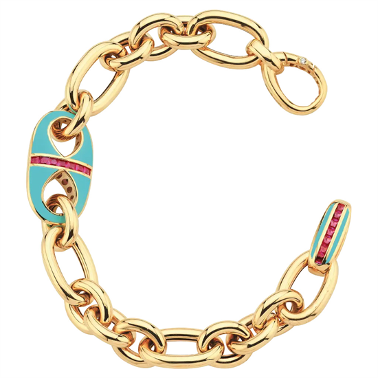 Cetaş Eterna Altın Bileklik Sarı Altın Mavi Mineli Magenta Taşlı 14 Ayar