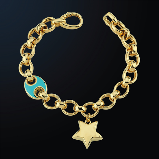 Cetaş Eterna Altın Bileklik Sarı Altın Turkuaz Mineli Yıldızlı 14 Ayar