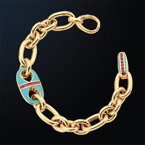 Cetaş Eterna Altın Bileklik Sarı Altın Mavi Mineli Magenta Taşlı 14 Ayar