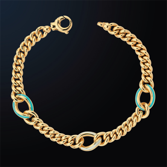 Cetaş Eterna Altın Bileklik Turkuaz-Beyaz Mineli 14 Ayar