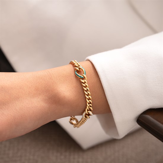 Cetaş Eterna Altın Bileklik Turkuaz-Beyaz Mineli 14 Ayar