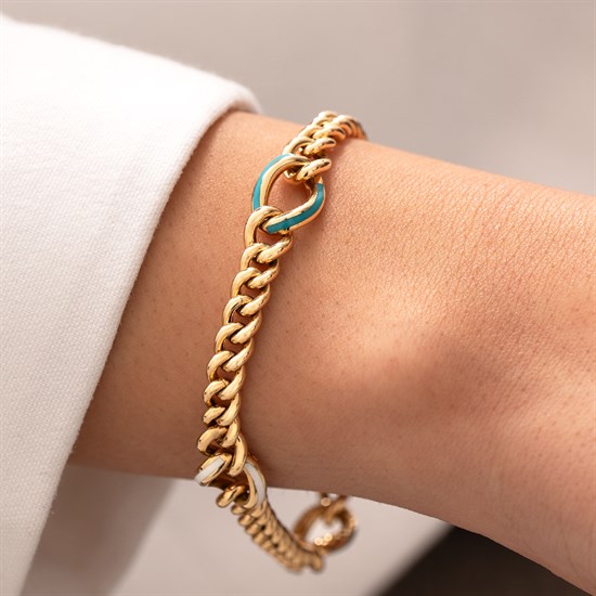 Cetaş Eterna Altın Bileklik Turkuaz-Beyaz Mineli 14 Ayar