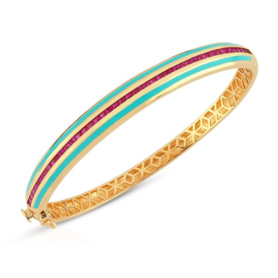 Cetaş Eterna Altın Kelepçe Sarı Altın Turkuaz Mineli 14 Ayar