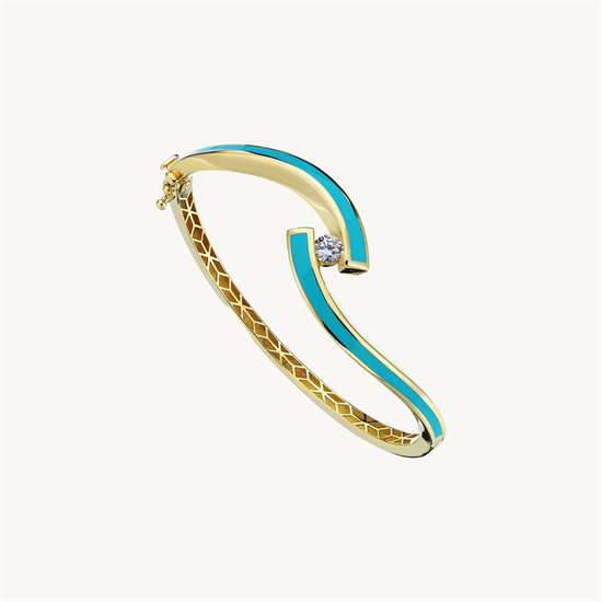 Cetaş Eterna Altın Kelepçe Sarı Altın Yin-Yang Sarı Altın Turkuaz Mineli 14 Ayar