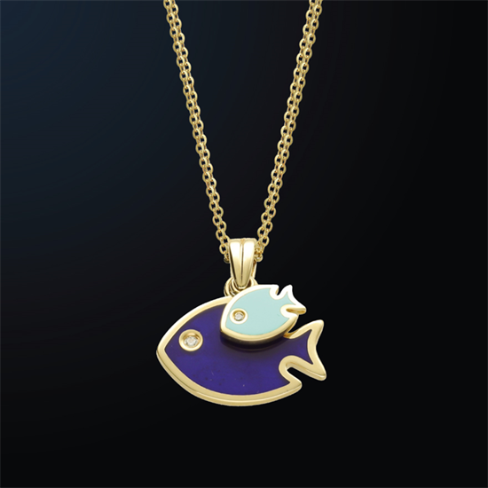 Cetaş Eterna Altın Kolye Sarı Altın Mineli Balık 14 Ayar