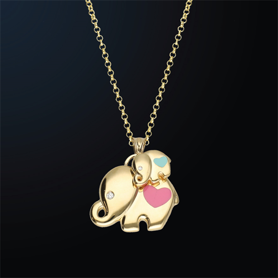 Cetaş Eterna Altın Kolye Sarı Altın Pembe-Mavi Mineli Eterna Fil 14 Ayar