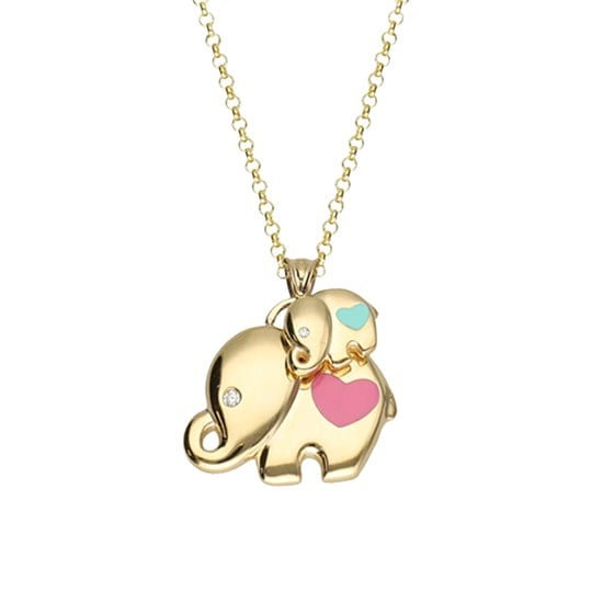 Cetaş Eterna Altın Kolye Sarı Altın Pembe-Mavi Mineli Eterna Fil 14 Ayar