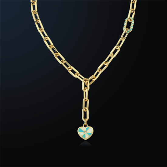 Cetaş Eterna Altın Kolye Sarı Altın Turkuaz-Beyaz Mineli 14 Ayar