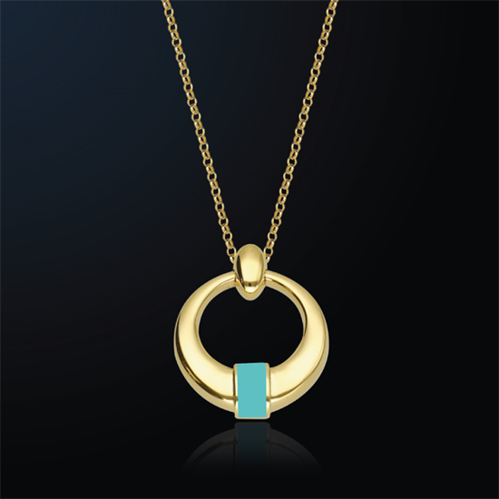 Cetaş Eterna Altın Kolye Sarı Altın Turkuaz Mineli 14 Ayar