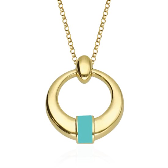 Cetaş Eterna Altın Kolye Sarı Altın Turkuaz Mineli 14 Ayar