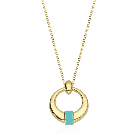 Cetaş Eterna Altın Kolye Sarı Altın Turkuaz Mineli 14 Ayar