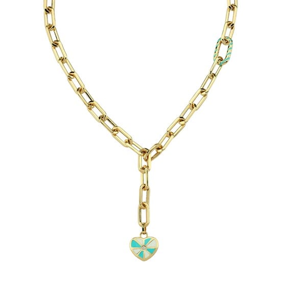 Cetaş Eterna Altın Kolye Sarı Altın Turkuaz-Beyaz Mineli 14 Ayar