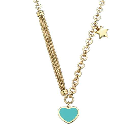 Cetaş Eterna Altın Kolye Sarı Mavi Mineli 14 Ayar