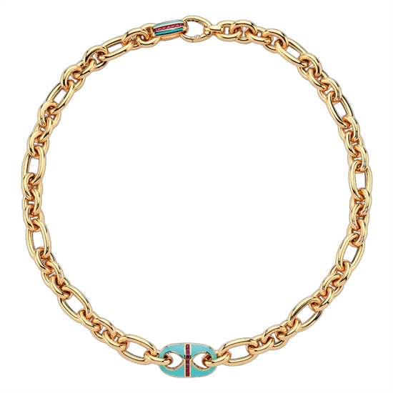 Cetaş Eterna Altın Kolye Sarı Mavi Mineli Magenta Taşlı 14 Ayar