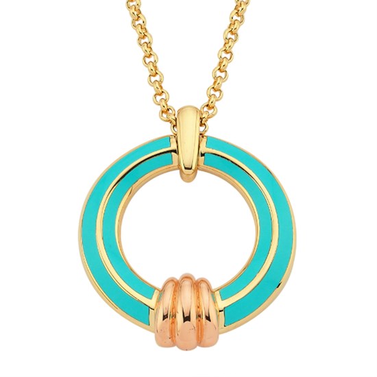 Cetaş Eterna Altın Kolye Sarı-Rose Altın Turkuaz Mineli 14 Ayar